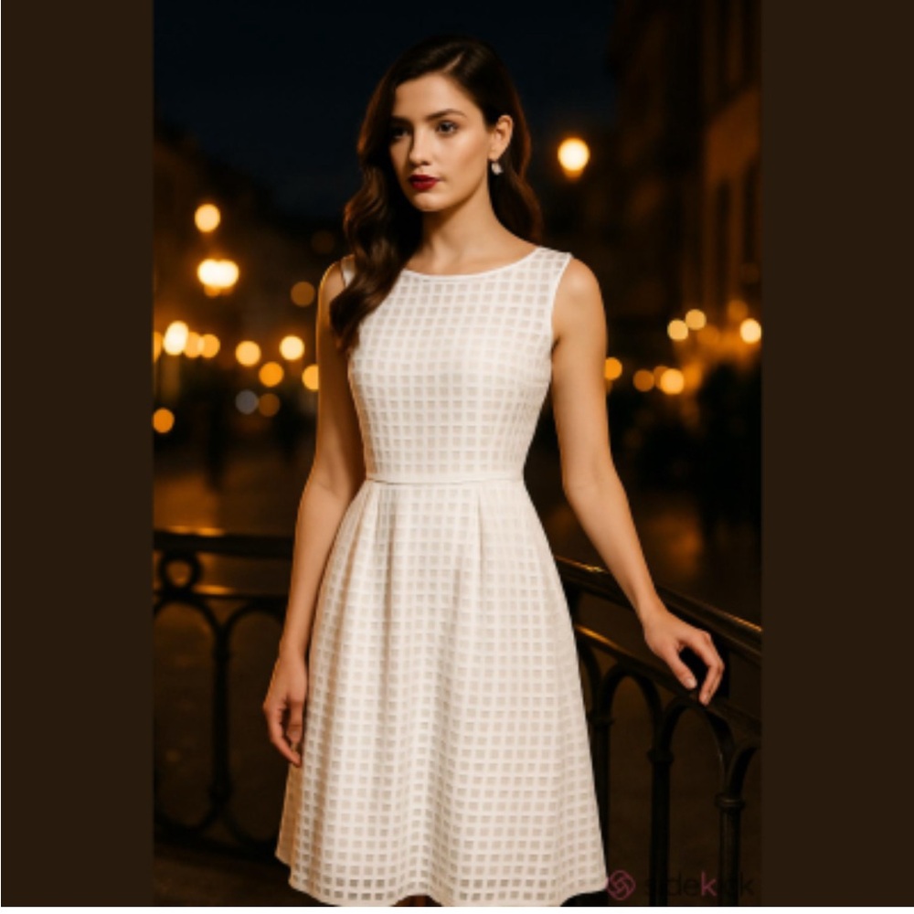 Ellen Tracy Elegant White Sleeveless Dress
